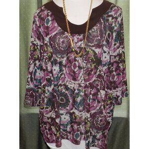 NWT Maggie Barnes size 2X artsy Fall floral top plus size women's stretch blend